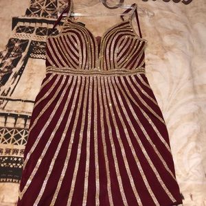 Gold and red homecoming or turnabout dress